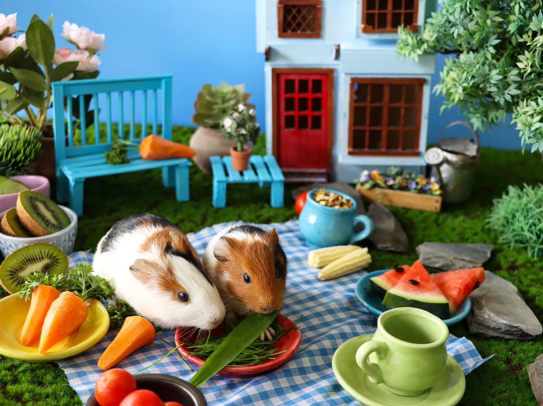 Two bonded guinea pigs together